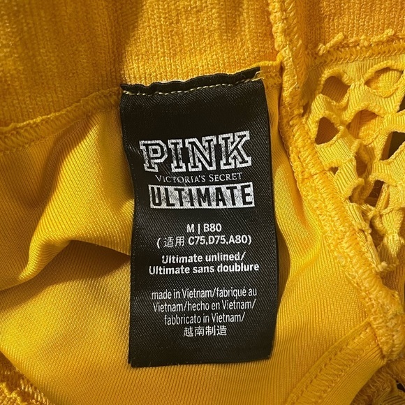 PINK Victoria's Secret yellow Stretchy Mesh-Back Sports Bra racer back - Picture 4 of 5